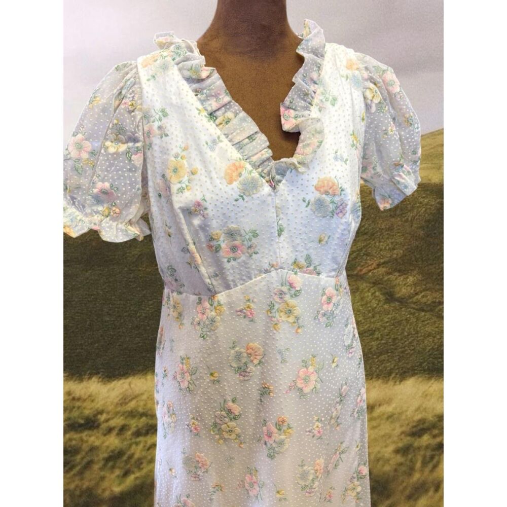 Vintage Garden Party Cottage Antique Style Coquette Feminine Floral Maxi Dress - Picture 3 of 8